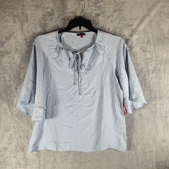 Vince Camuto Women's Blouse Top M Soft Pale Blue Flutter Short Sleeve Tie Neck - Picture 1 of 8
